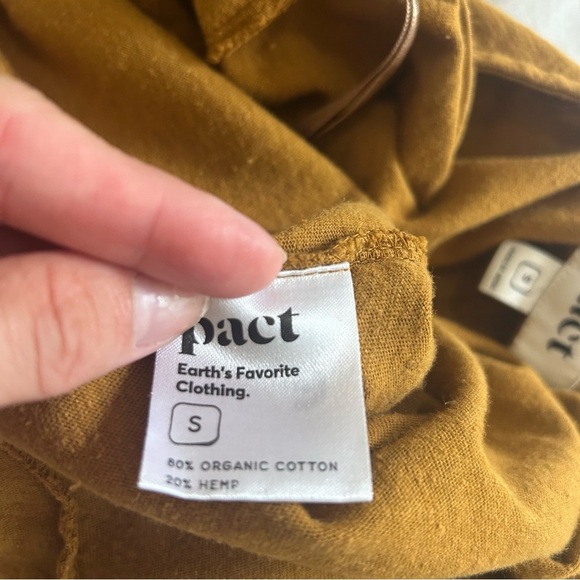 Pact Organic Wide Leg Jumpsuit Tie Shoulder Mustard Size Small - Picture 6 of 7